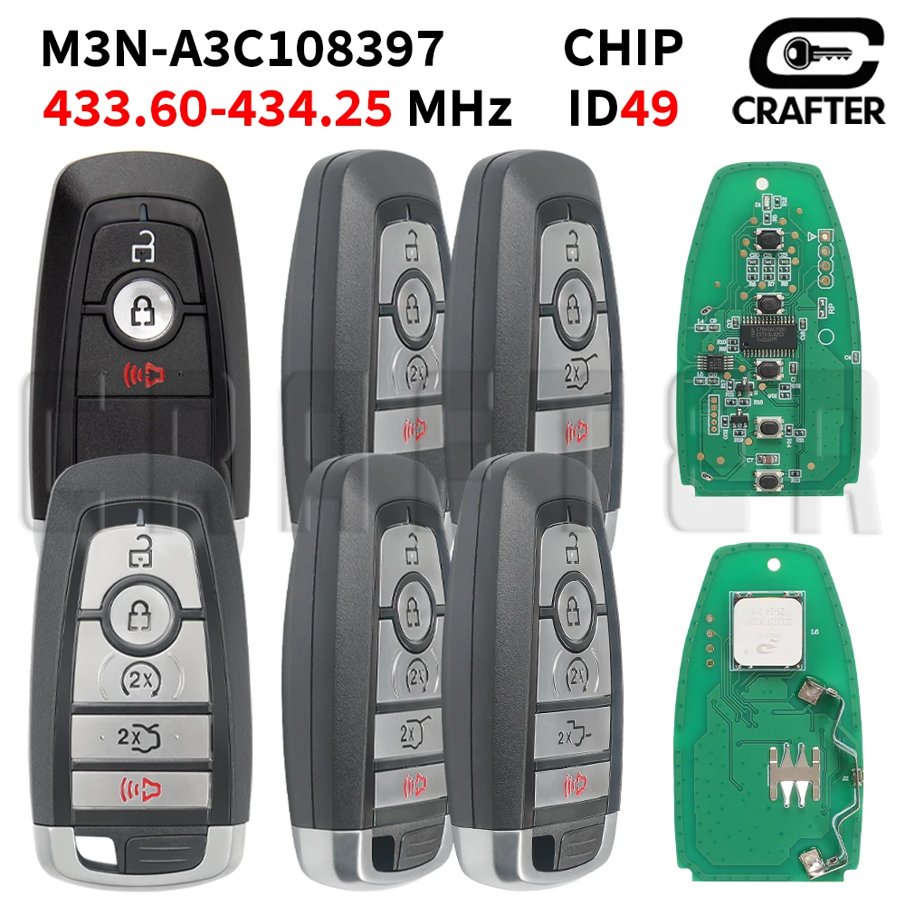 

Key Crafters M3N-A3C108397 CHIP 49 433.6-434.25 MHz Smart Remote Car Key For Ford Explorer Mustang Expedition Lincoln Navigator