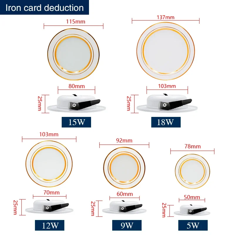 Led Downlight encastré rond plafonniers DC 12V 24V AC110V 220V 5W 9W 12W 15W 18W projecteur pour la décoration intérieure salon