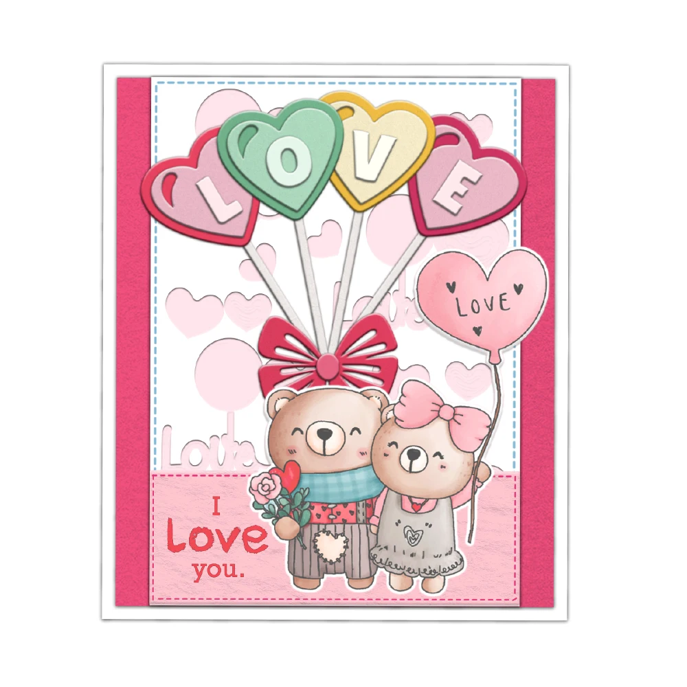 MangoCraft Love Heart Bow Balloon Cutting Dies Valentine\'s DIY Scrapbooking Supplies Metal Dies Knife Mold For Cards Album Decor