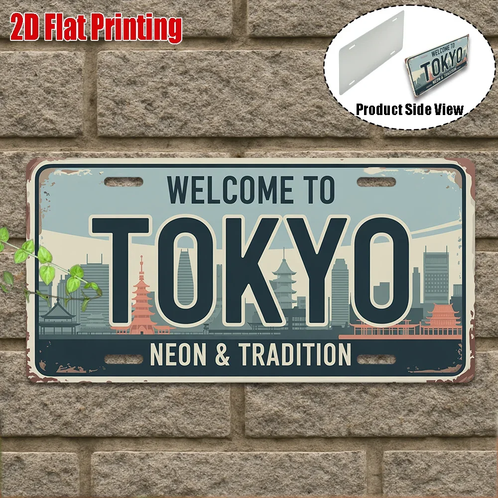 2D Flat -1pc Vintage Metal Sign, Intended for Decorative Purposes Only, Outdoor Plaque & Wall Decor Welcome to Tokyo Sign