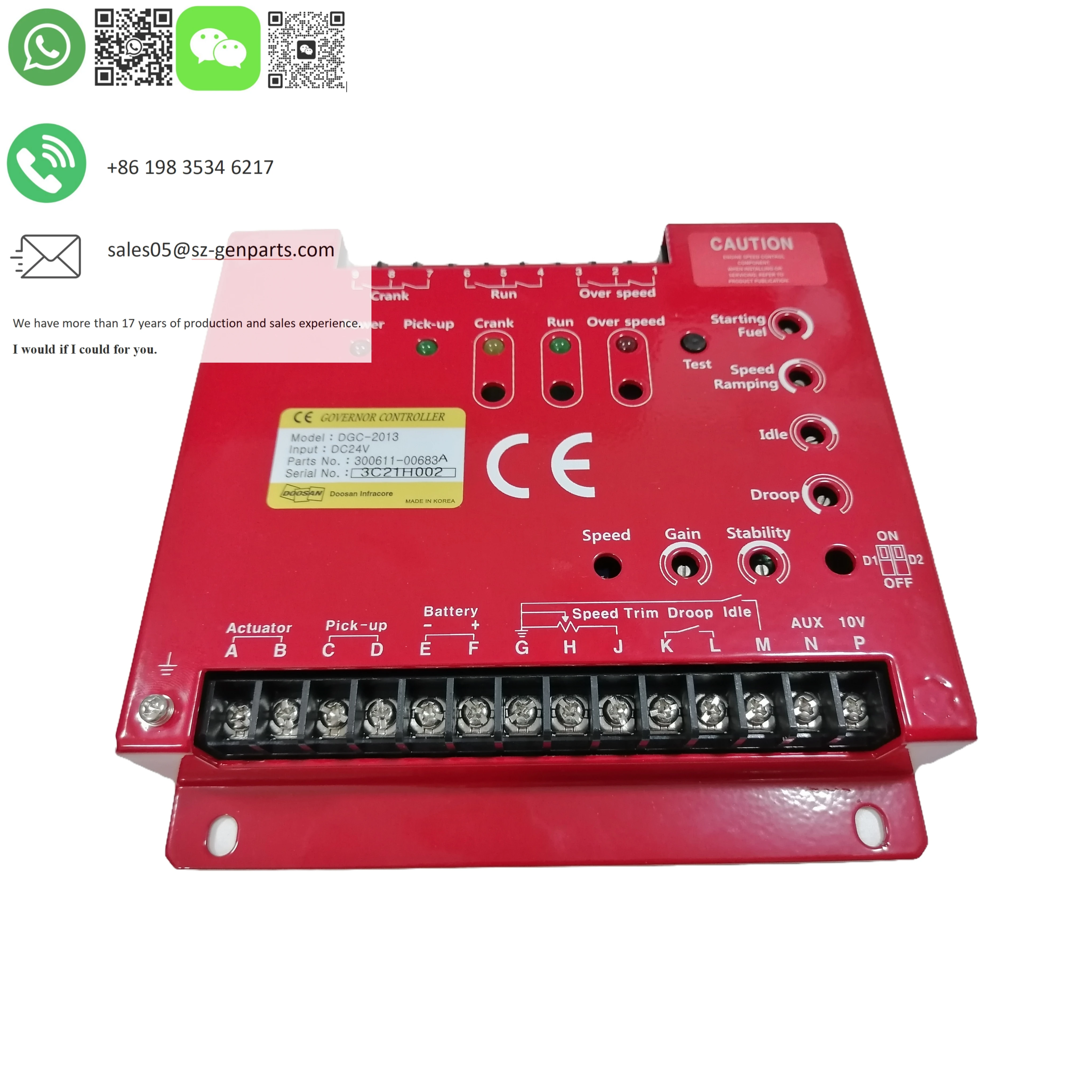 

DGC-2013 Generator Speed Governor 300611-00683 Red Speed Controller Diesel Engine Speed Control Board