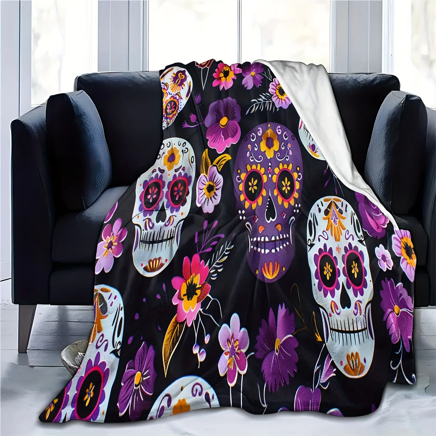 Sugar Skulls and Flowers Ultra-Soft Cozy Blanket - Perfect for Winter, Ideal Gift for Art and Culture Enthusiasts,Brings Comfort