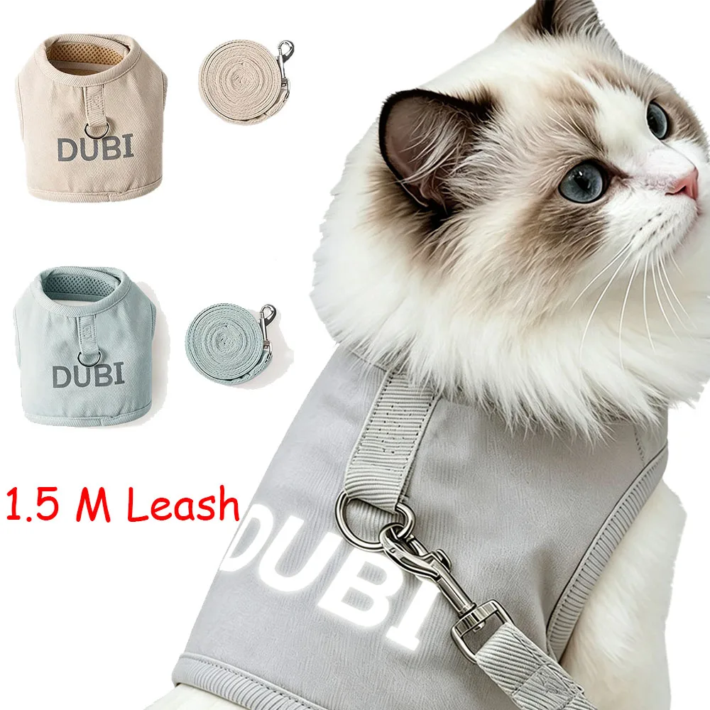 Cat Harness and Leash Set, Reflective Escape Proof Kitten Vest Harness with Double Magic Tape, Adjustable Chest Strap 1.5M Leash