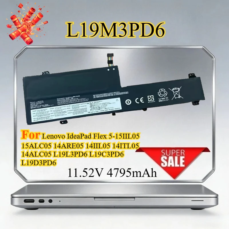 

New L19M3PD6 4795mAh Battery For Lenovo IdeaPad Flex5-15IIL05 15ALC05 14ARE05 14IIL05 14ITL05 14ALC05 L19L3PD6 L19C3PD6 L19D3PD6