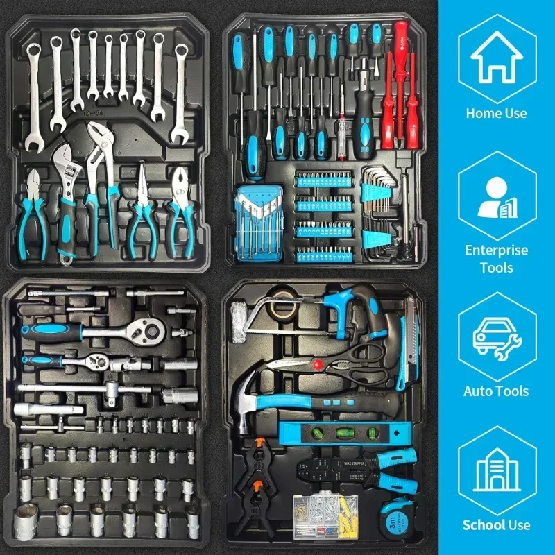 799PCs aluminum trolley case tool set silver, house repair kit set, household hand tool set, with tool belt for Thanksgiving