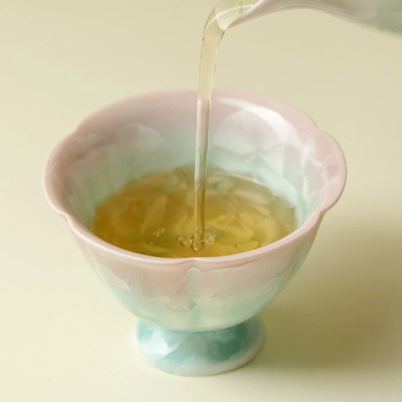 

Crystal Glaze Cyan Pink High Foot Teacup Luxury Tea Bowl Jug Tea-tasting Fragrance Cup Jianzhan Master Cups Chinese Tea Se