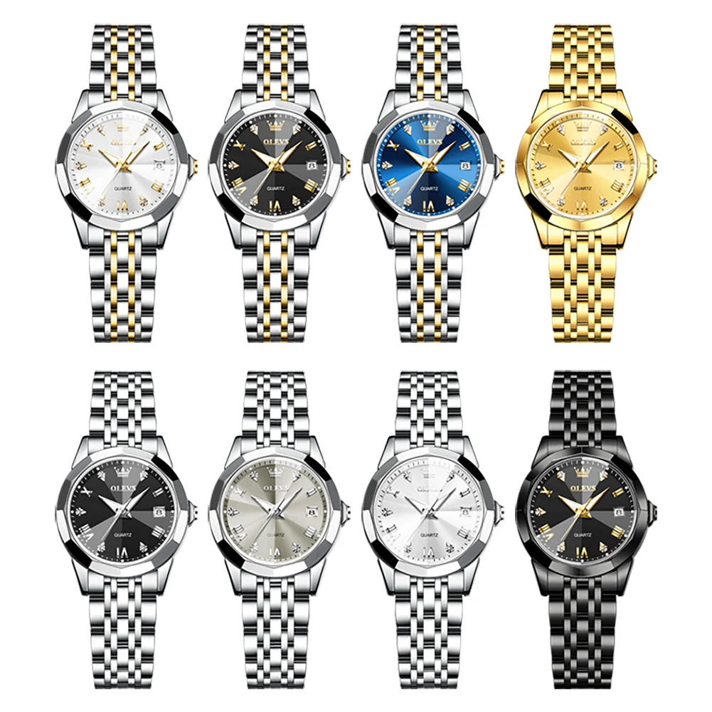 OLEVS Orologi da donna alla moda eleganti Orologio al quarzo originale di marca di lusso per donna Data luminosa in acciaio inossidabile impermeabile