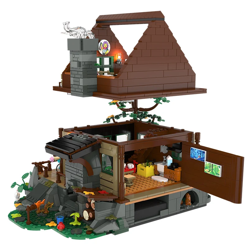 MOC Wald Hütte Holz Baum Haus Bausteine Set Garten Villa Hütte Architektur Idee Spielzeug Für Kinder Geburtstag Weihnachten Geschenke