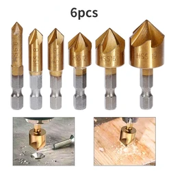 6/3 Pcs Verzinkboor Boor Set 1/4 ''Hex Shank Hss 5 Fluit Verzinkboor 90 Graden Hout Afkanten Cutter Houtbewerking gereedschap