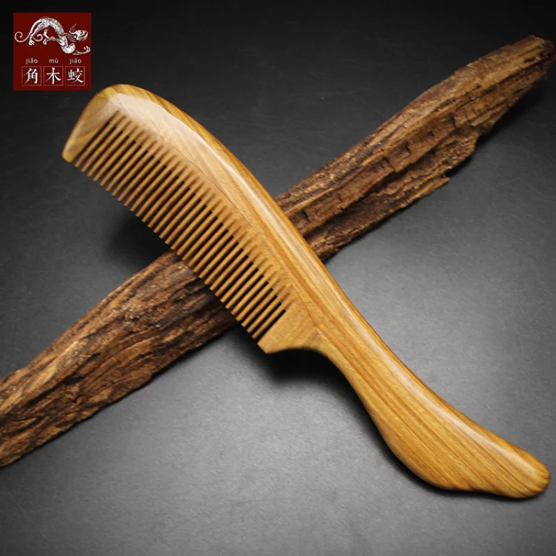

Green Sandalwood Comb with Fish Tail Handle and Fine Teeth, Creative Handmade Design