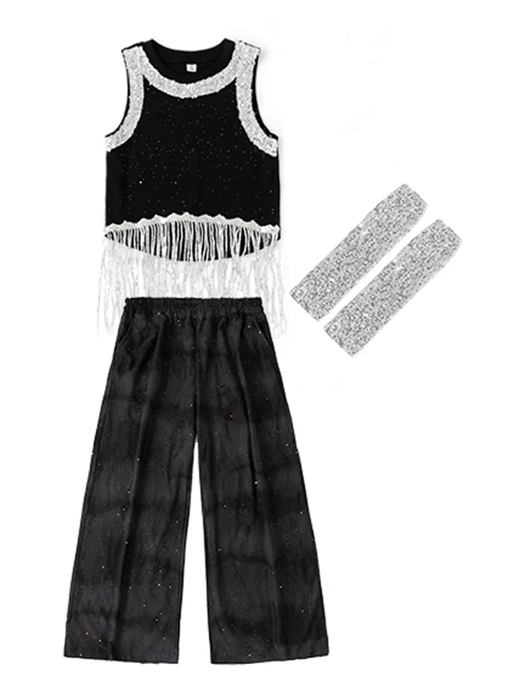 여자 Kpop 치어 리더 재즈 의상 힙합 댄스 복장 블랙 스팽글 배꼽 탑 바지 콘서트 무대 공연 슈트 BL16699