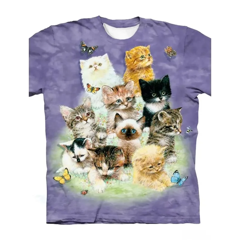 2026  Adult and Kids Tie-dye Multi-cat Family 3D Print T-shirt – Perfect for Cat Owners To Wear Out and Turn Heads Comfortable
