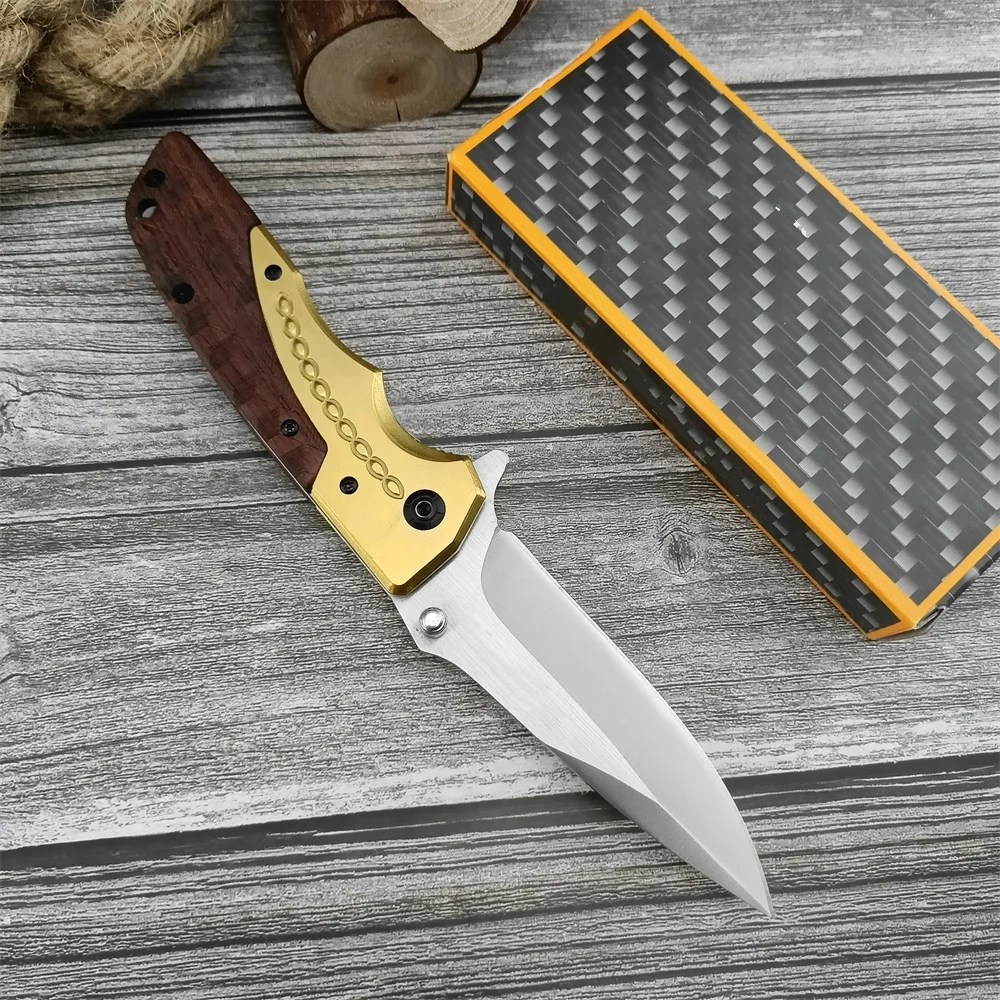 Outdoor DA77 Bearing Flipper Folding Pocket Knife 5Cr13Mov Blade Brass+wood Handle Tactical Knives Hunting Camping EDC Tools