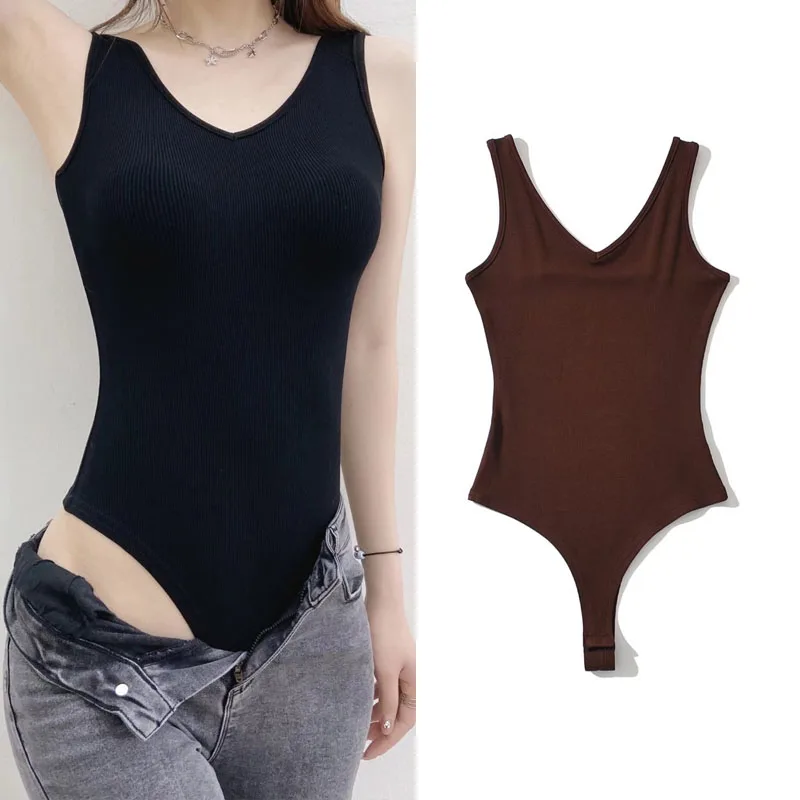 BM Sle V-Ne-Piece Women's Summer Sexy Bal Crop Top Strap Vest Streetwear Pure Color Button Detail Slim Fit