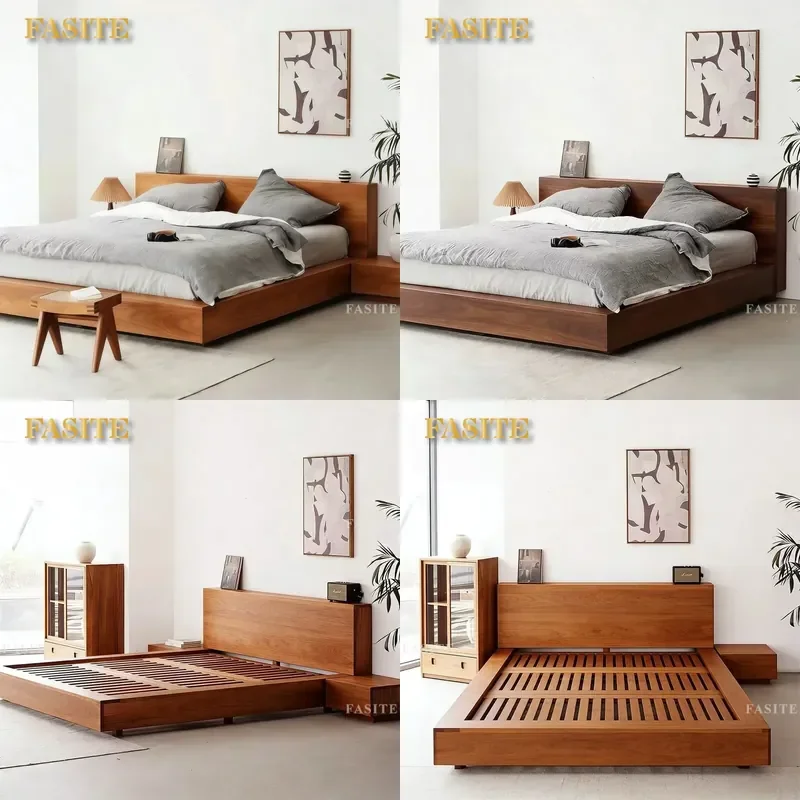 For Customizable Solid Wood Double Bed Nordic Antique Style Suspended Design Master Bedroom Furniture Household