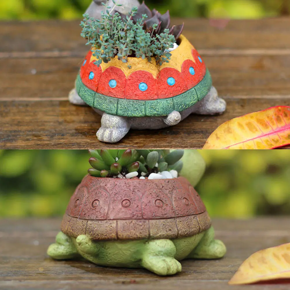 2Pcs Turtle Shaped Resin Succulent Pot Mini Flower Pot Creative Planter for Cactus Plants Home Office Desk Decor Resin Planter