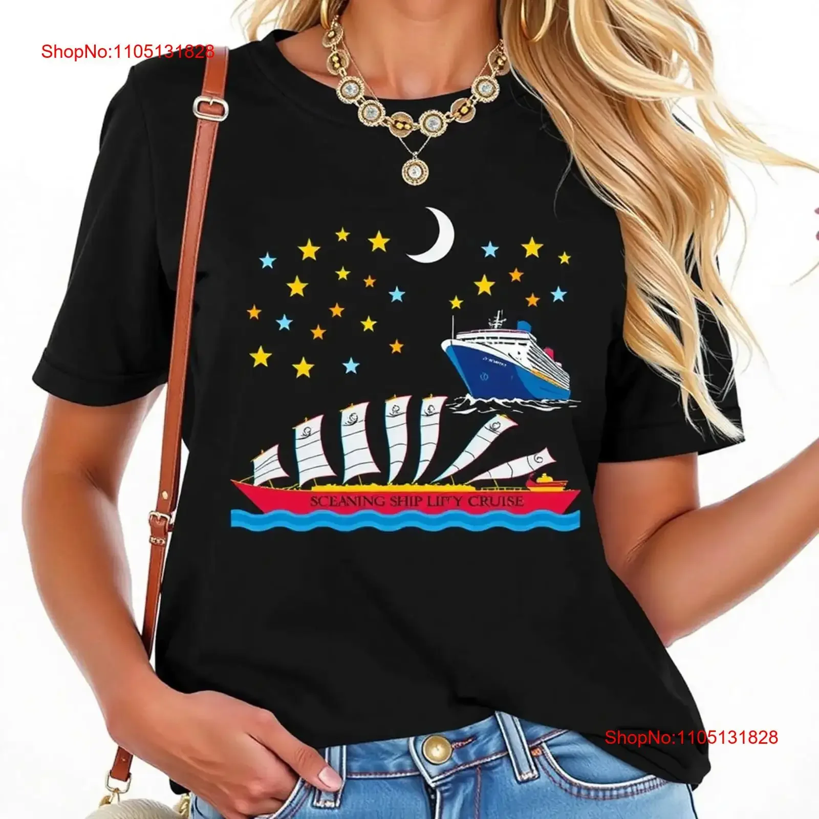 Camiseta negra elegante con diseño de crucero, ropa informal de algodón lavada vintage, ropa de diseñador