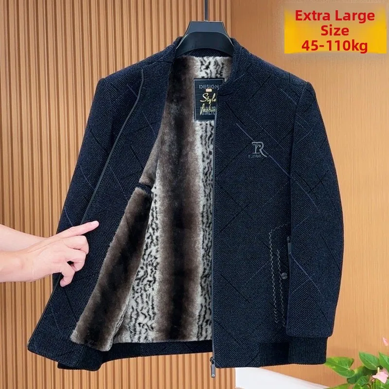 

Thiened Fce Lined Woolen Jaet Men's Warm Casual Outerwear for Middle-Aged And ly Fathers Autumn Winter New Arrival