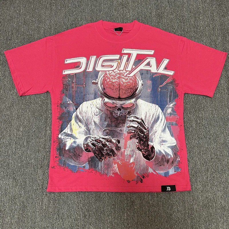 2026 New Arrival DIGITAL Men T Shirt Hot Pink Vintage Hip Hop Scientist Skull Lab Loose Short Sleeve Street Tee Fast Delivery