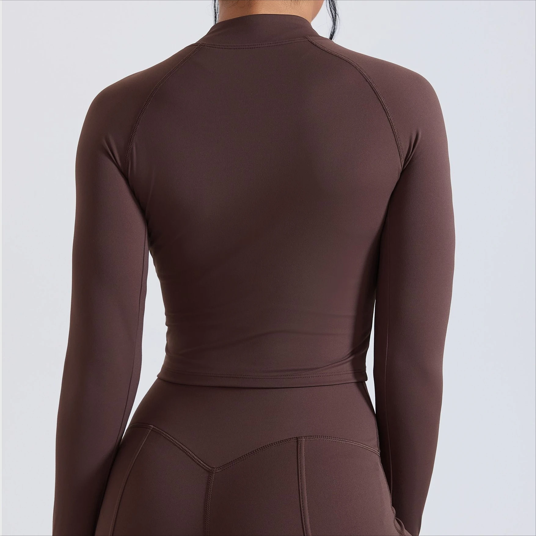Women Full Zip Cropped Yoga Jacket Stand Collar Long Sleeve Thumb Hole Soft Quick Dry Bodycon Pilates Gym Workout Active Top