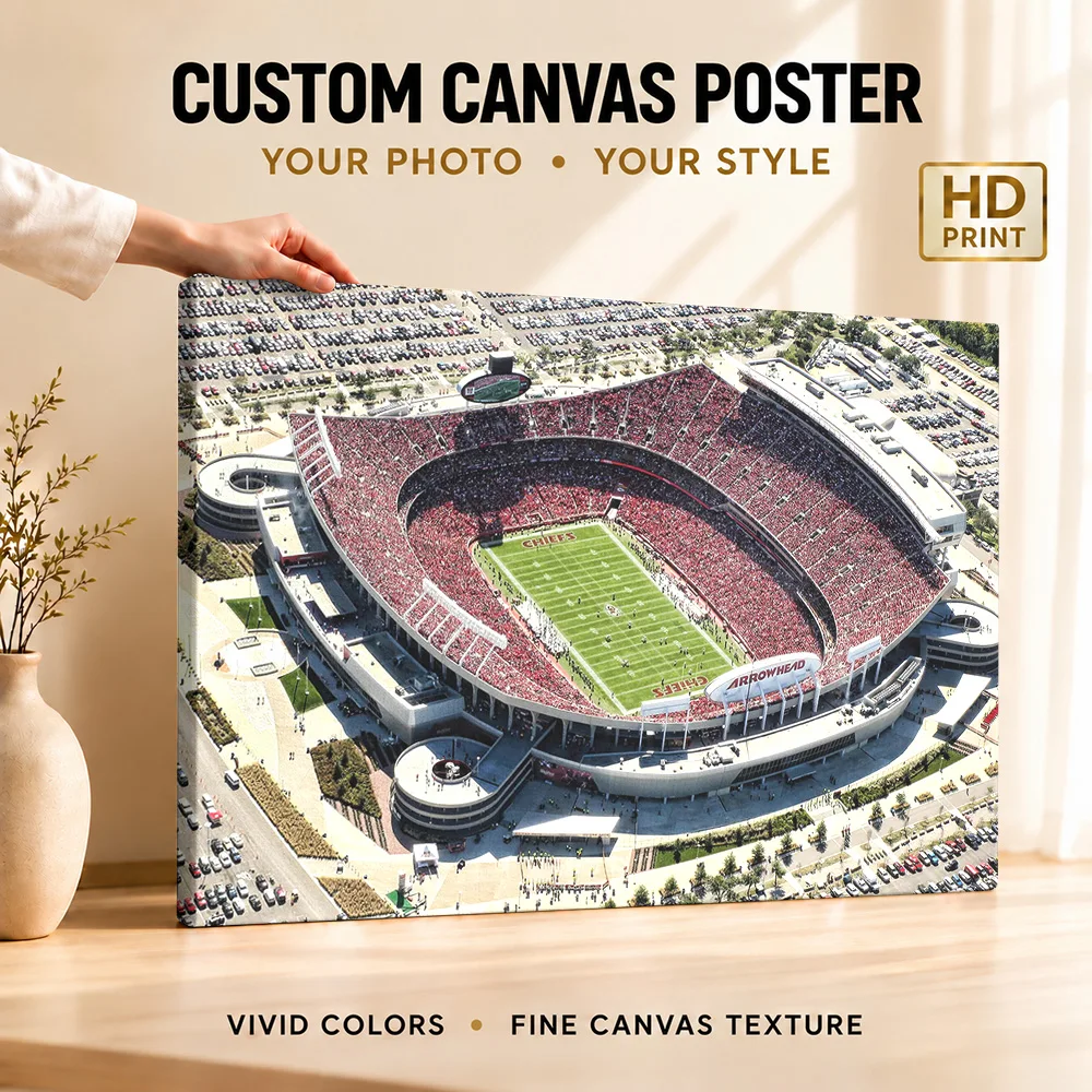 Aerial View Of Arrowhead Stadium Gallery Wrapped Canvas Print Customized Photo, Architectural Venue Wall Art For Sports Room