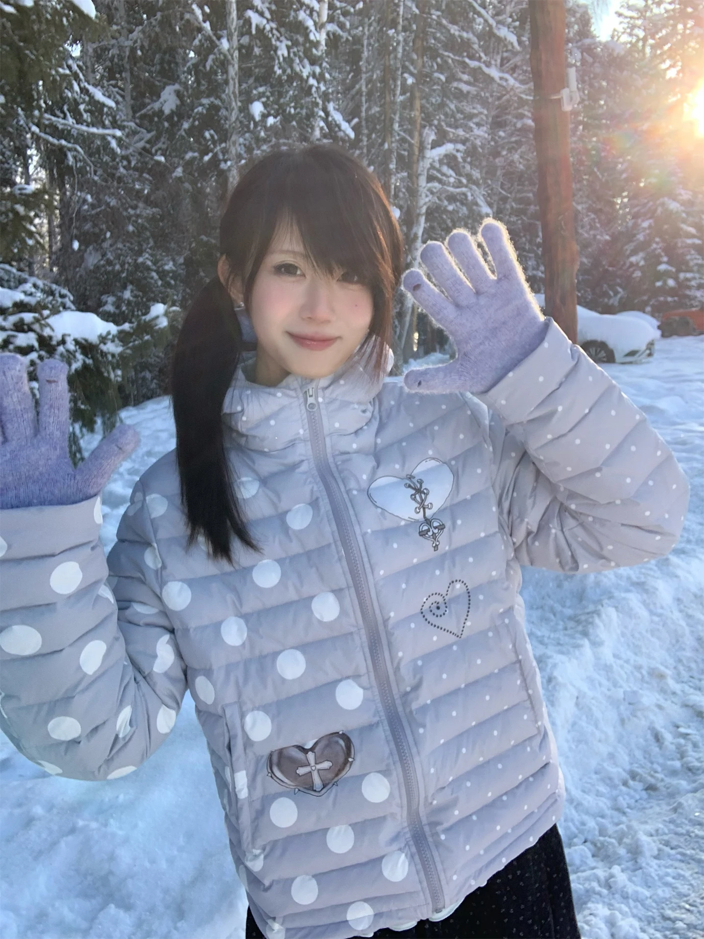 

Low Saturation Color Heart Pattern Patchwork down Jaet Casual Sle Comfortable Versatile Winter Coat for Women