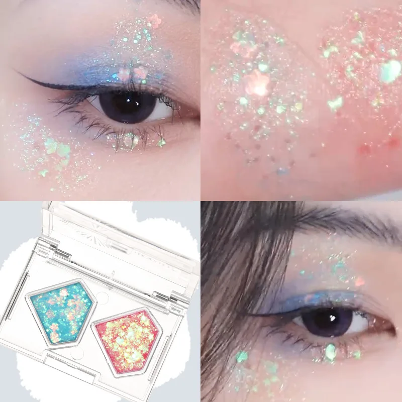 Rhinestone Bright Double-Color Eye Shadow Flash Shimmer Sequins Cowherd Color Matte Daily Earth Tone Eyeshadow