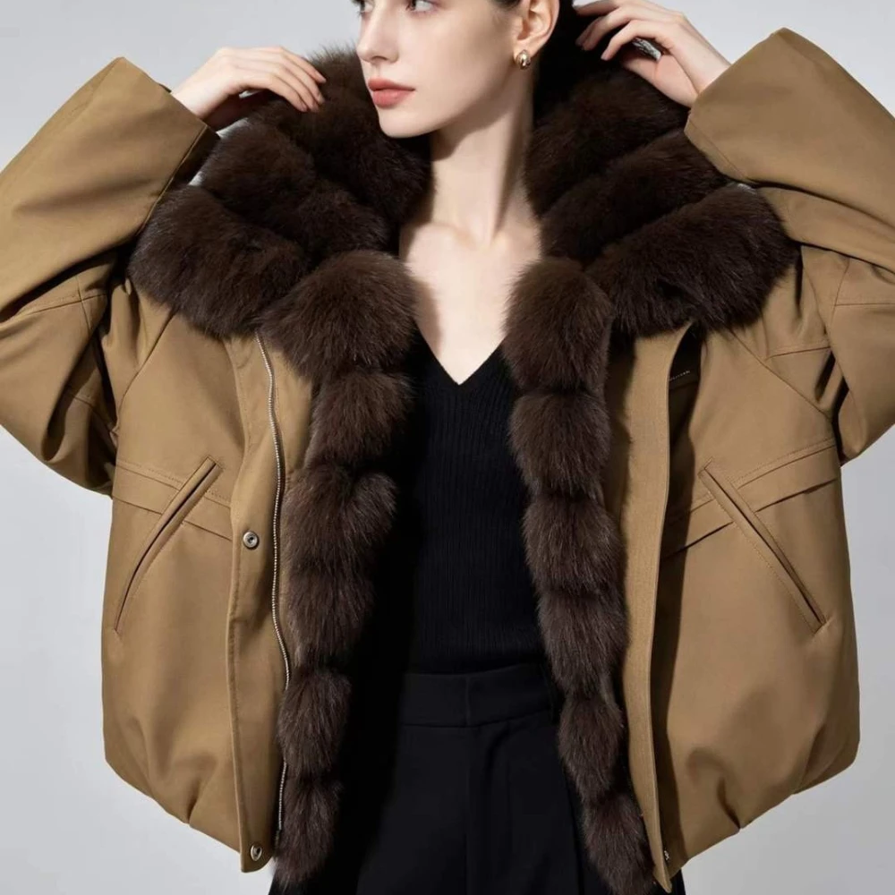 OFBUY Women's Stylish Oversized Lightweight Padded Coat Detachable Real Fur Collar Warm Winter Puffer Jacket for Office Wear