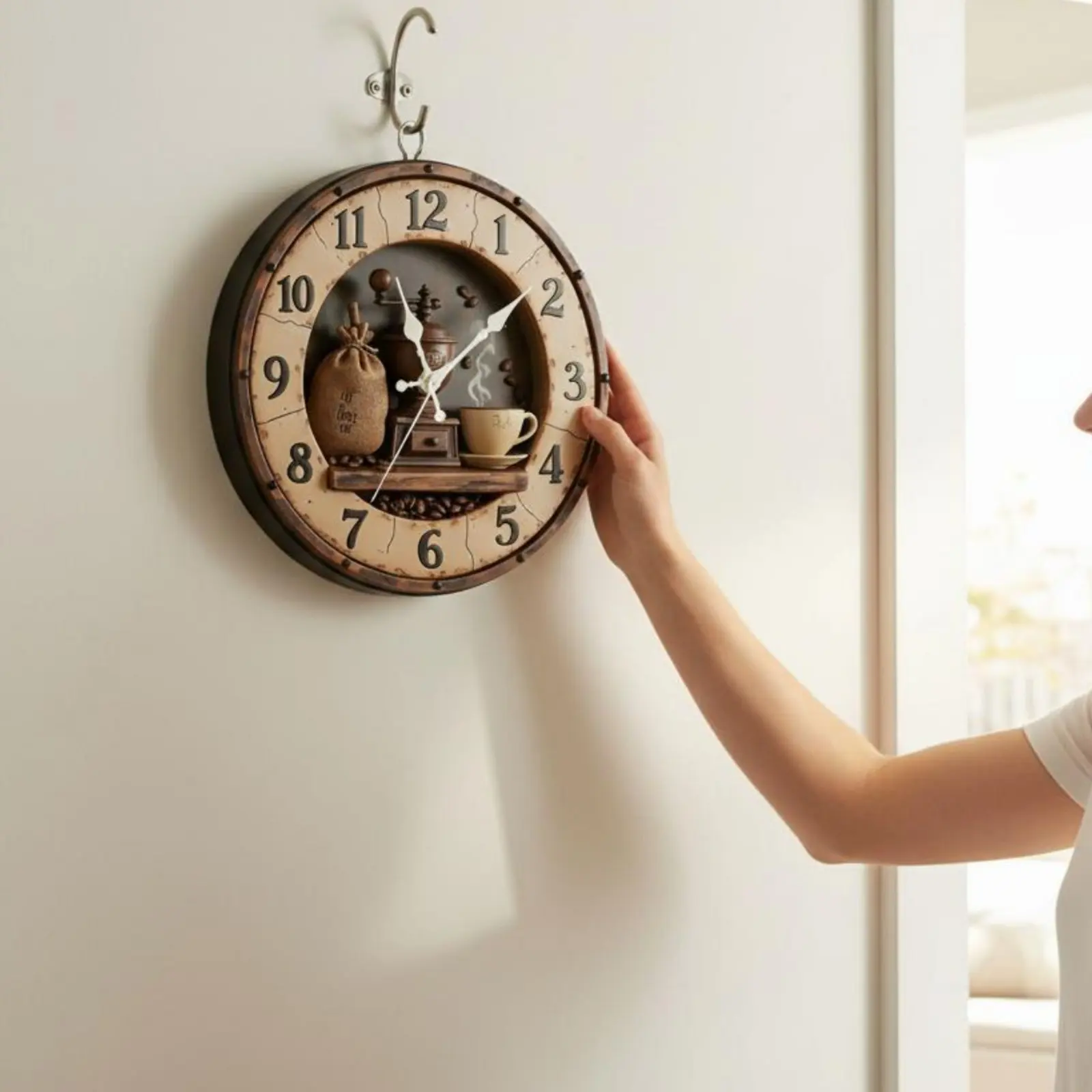 

Silent Non-Ticking Clock Battery Operated Round Wooden Wall Clock Home Decor Large Arabic Numerals for Office, Cafe