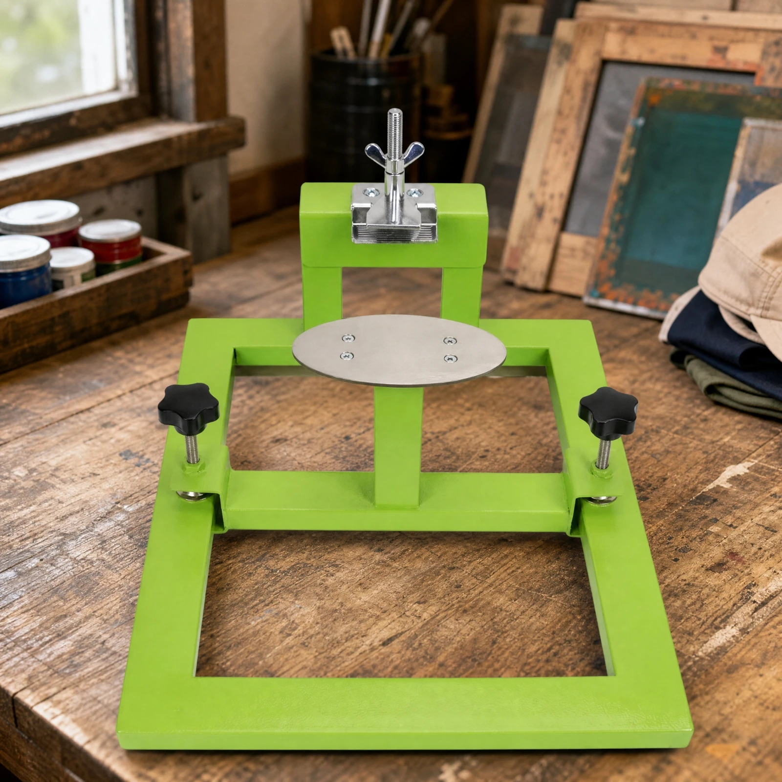 Hat Screen Printing Machine Compact Screen-Printing Table with Adjustable Hat-Support Platform Exact Alignment Heavy Duty