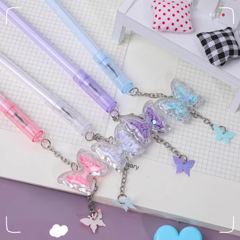 36 Pcs New Fresh Pendant Glitter Butterfly Neutral Pens Set Office Supplies Cute Student Exam Writing Tools