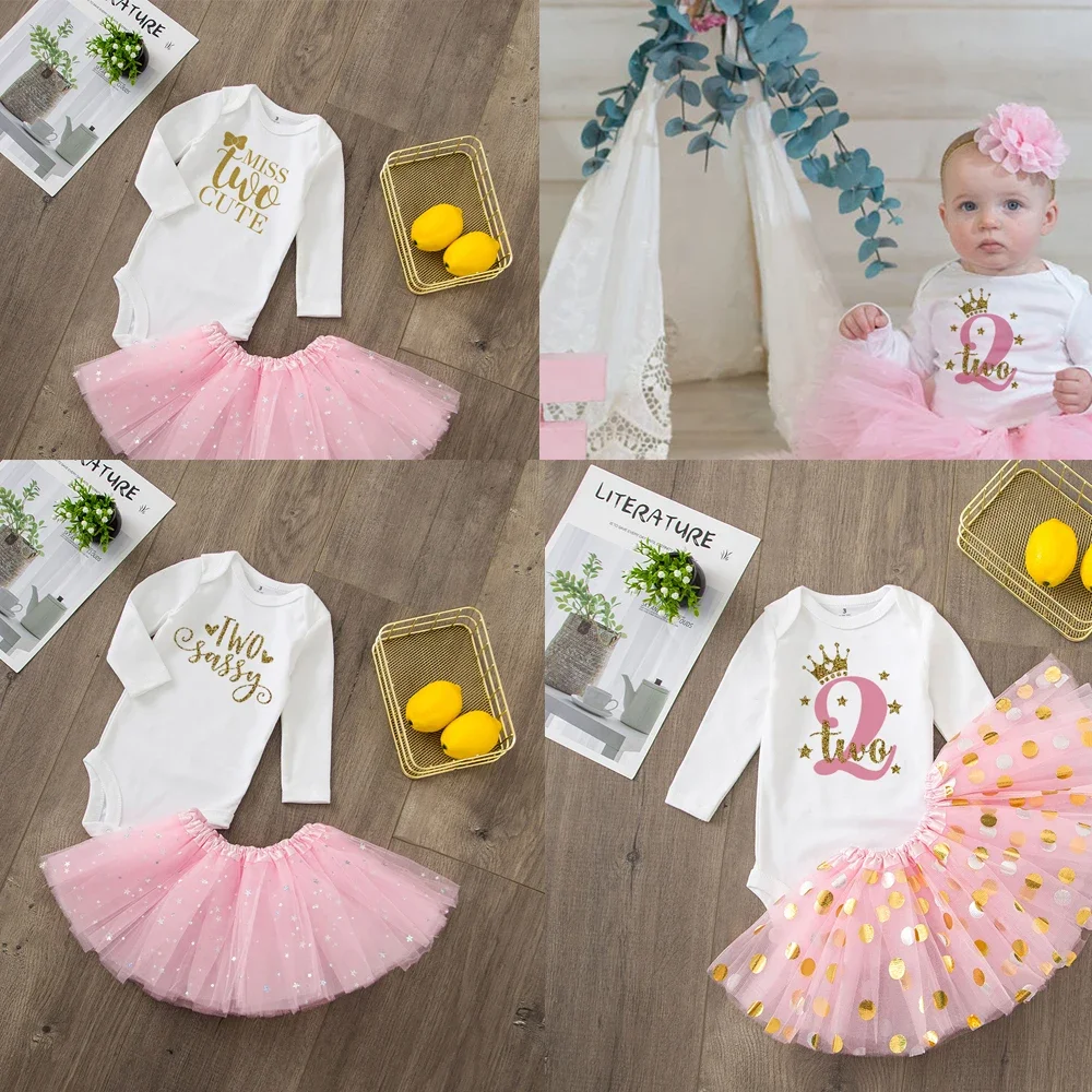 

Two Cute Baby Girl 2nd Birthday Cute Pink Tutu Cake Outfits Infant Dresses Girls Baptism Party Dress Clothes Without Glitter