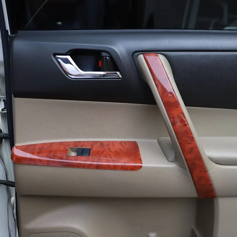 Interior Wooden Moulding Trim Door Window Lift Cover Frame For Toyota Highlander 2009 2010 2011 2012 2013 2014