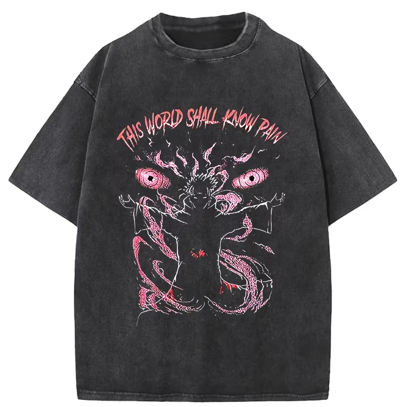 2026 Pain Printed T Shirt Men Retro Washed 100% Cotton Tops Tees Harajuku Tshirt Streetwear Hip Hop Male T-shirts Clothing Ins