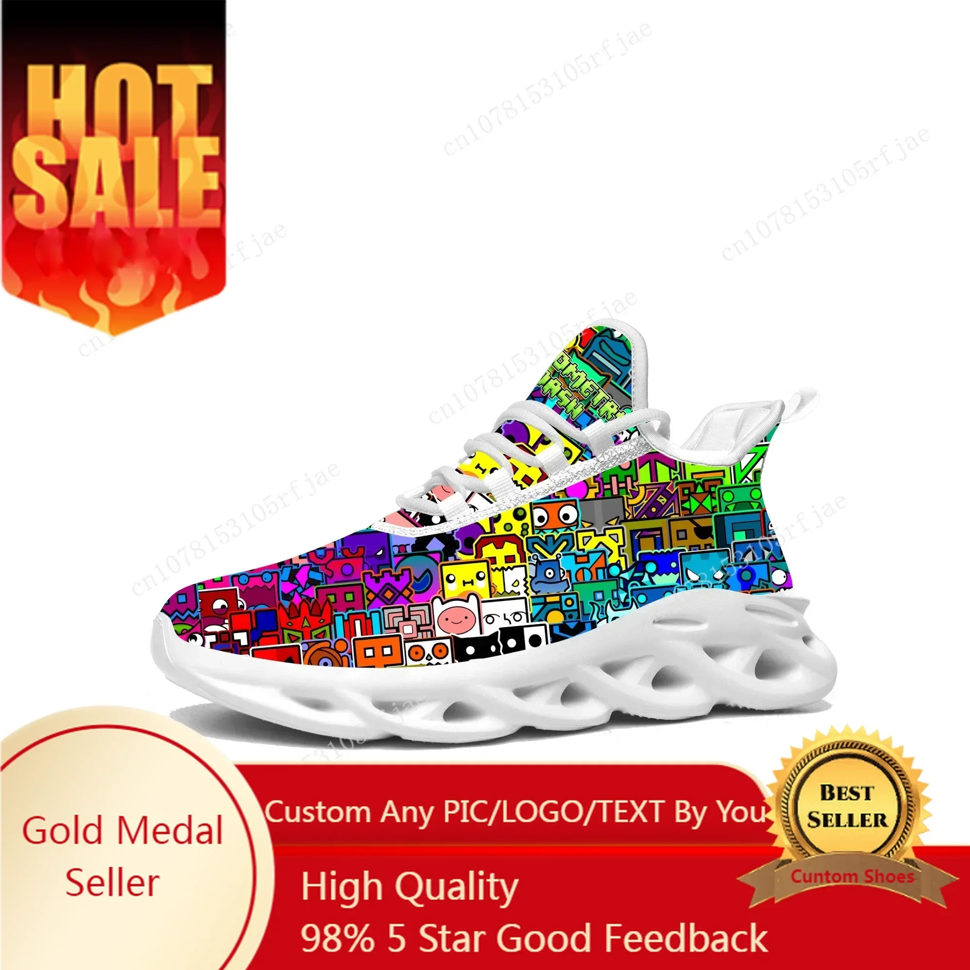 

Geometry Dash Sneakers Cartoon Game Mens Womens Sports Running Shoes Fashion Custom Built Lace Up Shoes