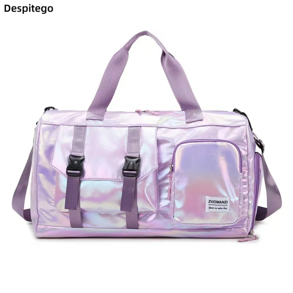 

Pearl Glossy Gym Bag Wet Dry Separation Large Capacity Fitness Training Handbag Carry-On Shoe Compartment Weekender Gym Tote