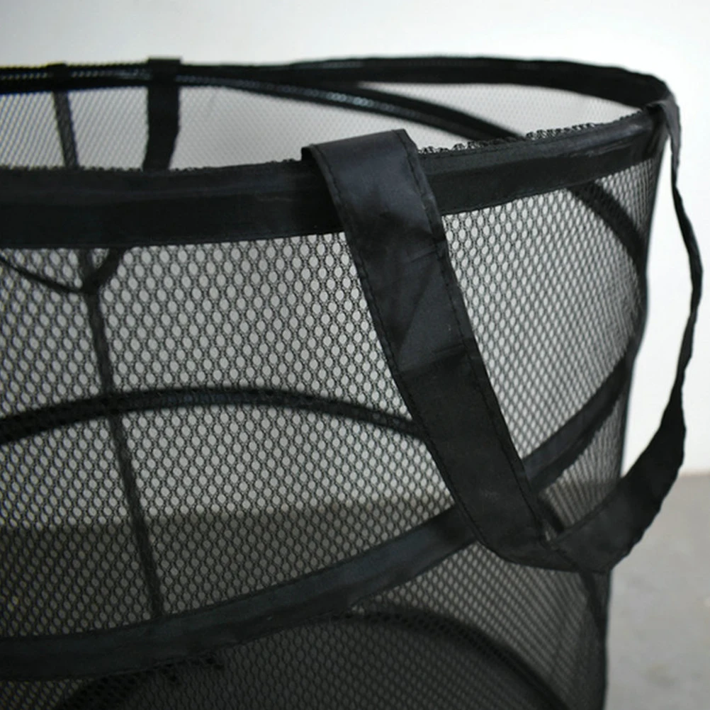

Foldable Laundry Basket Black Mesh Design Space Saving Breathable For Bathroom Kitchen Hotel Use Dirty Clothes Storage Container