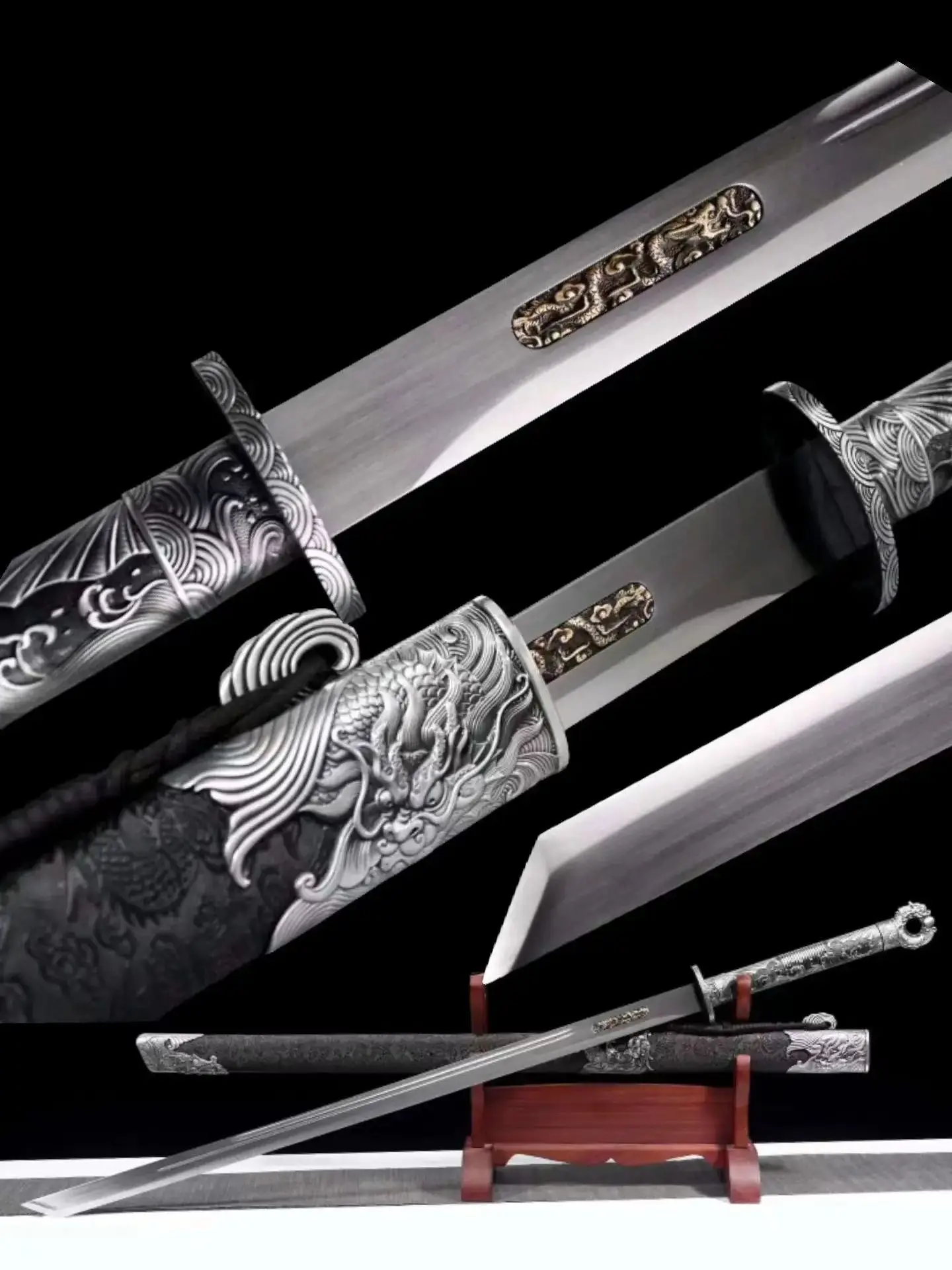 Chinese Kungfu Battle Sword, Real Handmade Multi Refined High Manganese Steel Blade, Integrated Metal Handle, Unsharpened