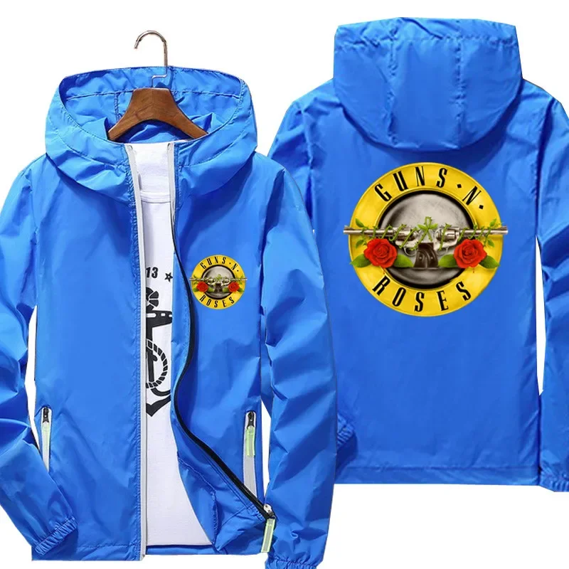 Men Guns N Roses Heavy Metal Thin Jacket Windbreaker Beach Cycling Camping Zipper Pilot Hooded Sports Coats Fashion Clothing