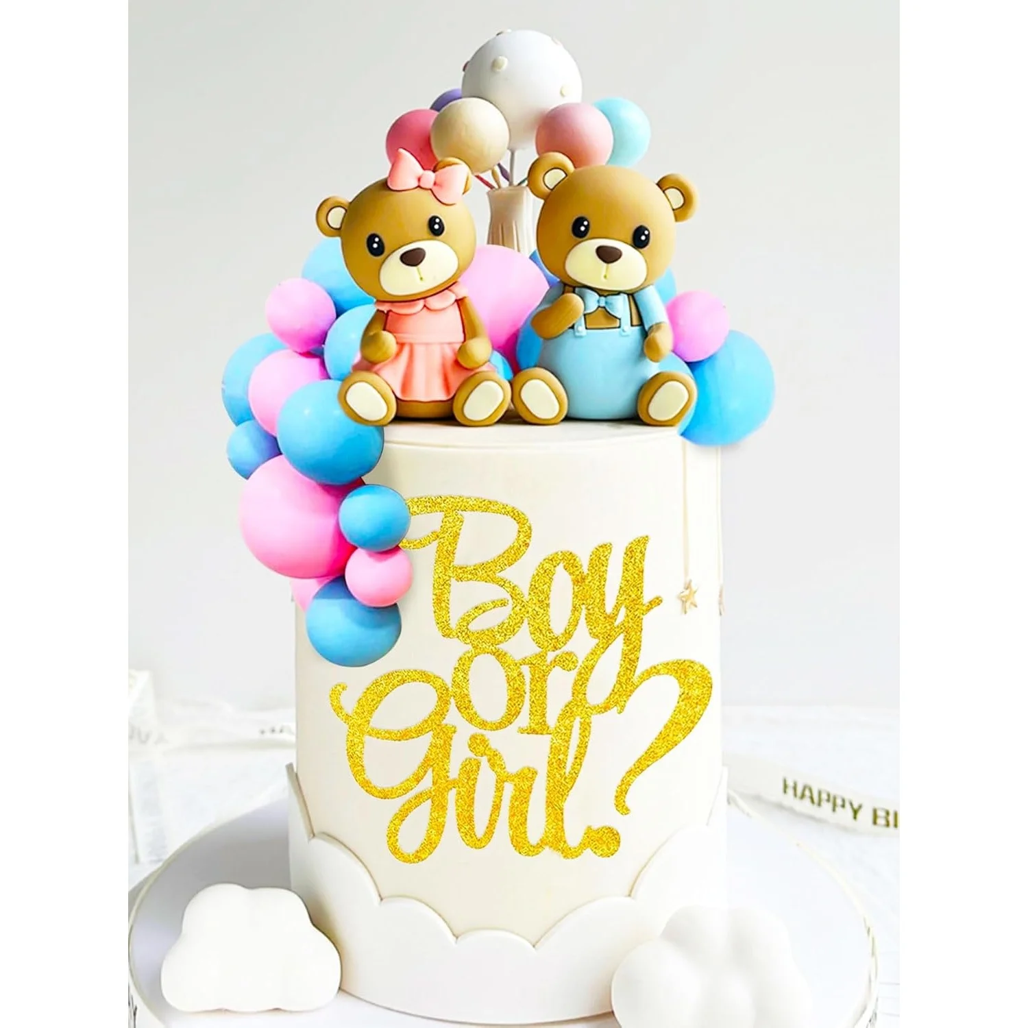 LaVenty Niedliche Gender-Reveal-Kuchendekoration Junge oder Mädchen Kuchendeko Teddybär Kuchendekorationen Baby-Shower Kuchendekoration