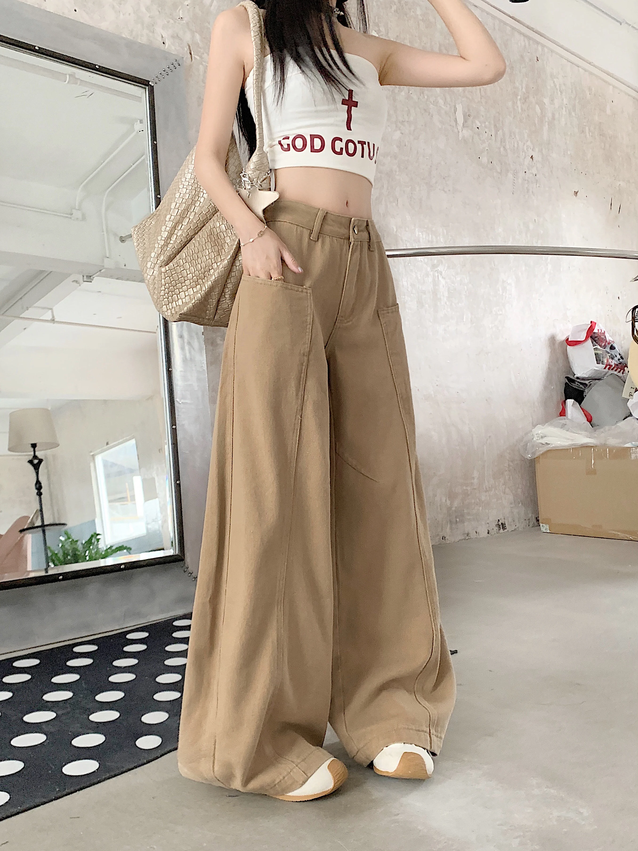 

Women's Khaki Casual Baggy Jeans Y2K Harajuku High Street Aesthetic 2000S Style High Waist Wide Leg Jeans Pants Clothing 2025