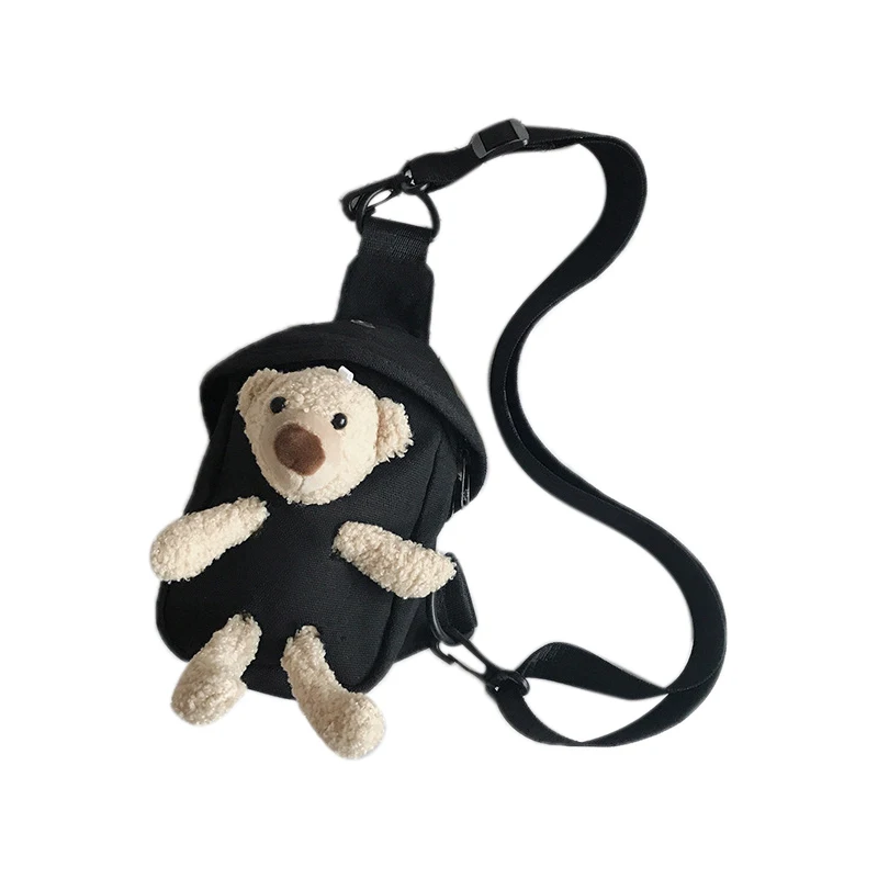 Bolso de pecho de muñeca de dibujos animados para mujer, bolso de oso deportivo, bolso de mensajero informal, Mini bolso de lona para estudiantes