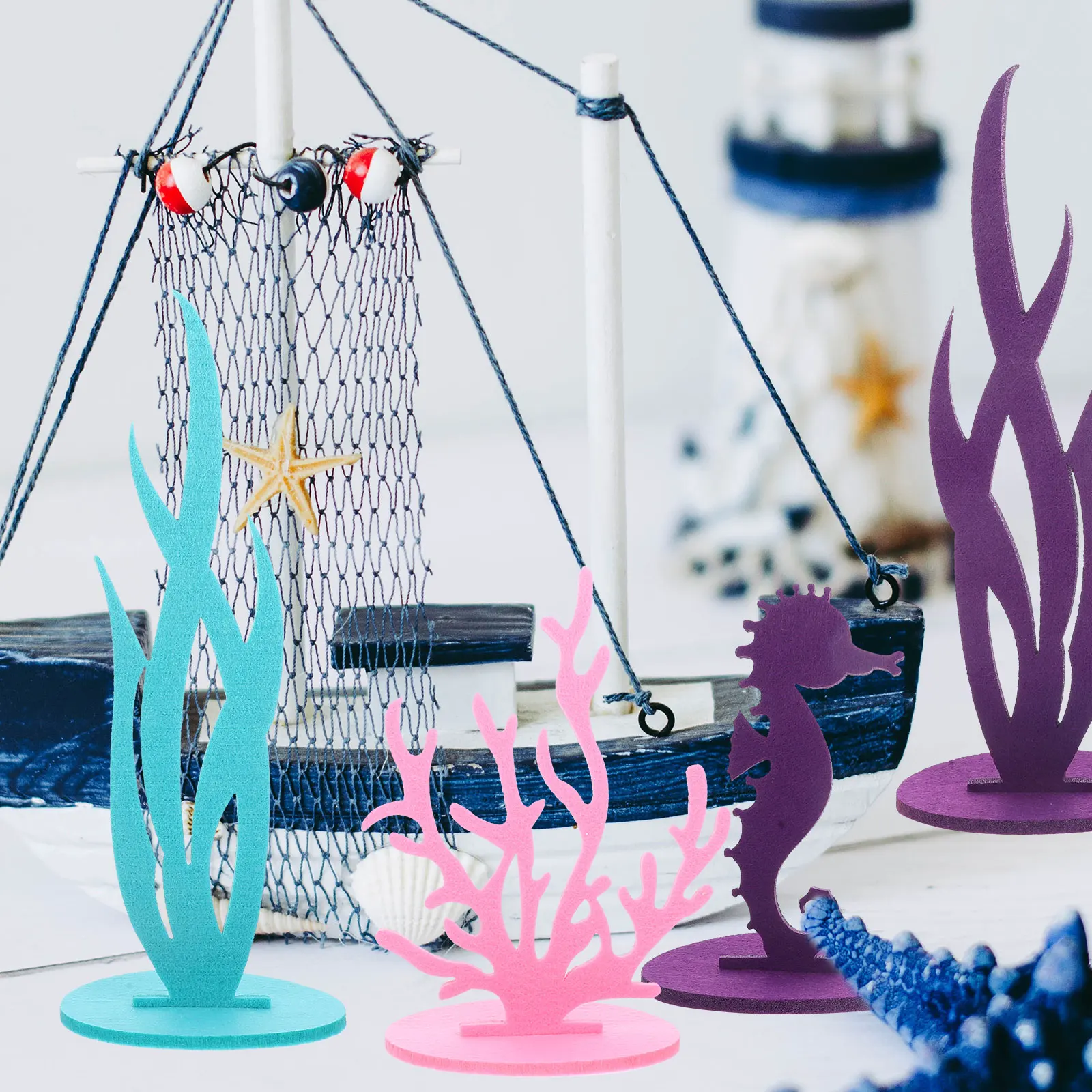 

12pcs Ocean Themed Table Centerpiece Sea Themed Birthday Party Supplies Felt Decorative Home Garden Decoration Desktop Ornaments