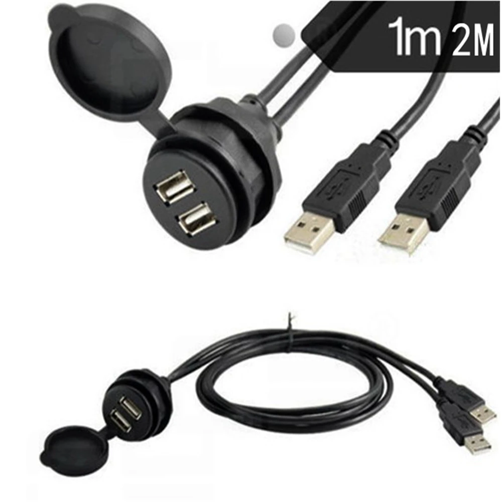 2-port dual USB 2.0 male female AUX embedded in car expansion cable for truck, ship, motorcycle dashboard