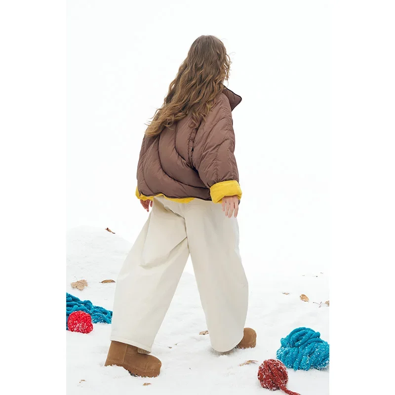 ELFSACK Y2K Minimalist Casual Loose Solid Reversible Hoodless Stand Collar Short Down Jacket For Women