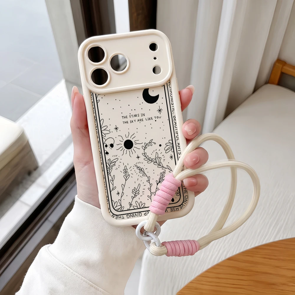 Phone Case For iPhone 12 13 14 15 16 17 Pro Max 16 15 14 Pro Plus 17E Vintage Tarot Lanyard Shockproof Matte Silicone TPU Funda