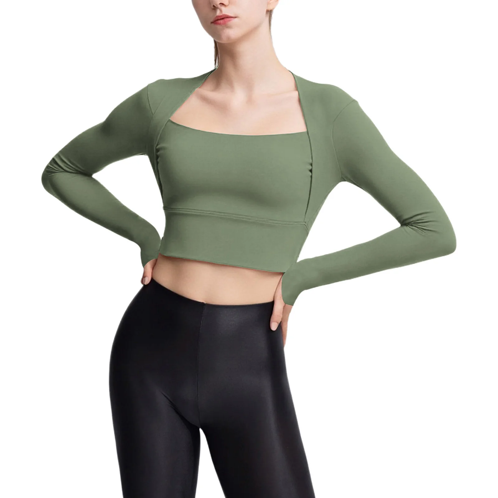 Women Moisture-Wicking Quick-Drying Gym Athletic Shirt Long Sleeve Removable Chest Pads Crop Top for Yoga Pilates Workout Sports
