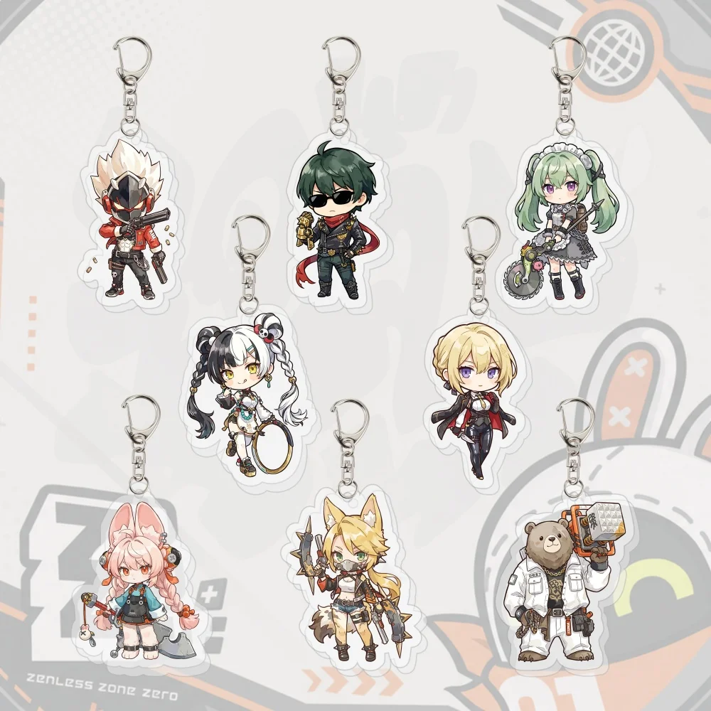 Zenless Zone Zero Chibi Acrylic Keychain ZZZ Cute Anime Keyring Jane Doe Ellen Joe Von Lycaon Bag Pendant Car Keys Gift For Fans