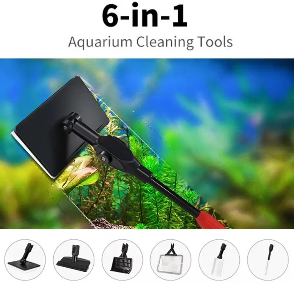 Six-in-one Fish Tank Brush Cleaning Set Telescopic Long Handle No Dead Angle Fish Tank Algae Scraper Aquarium Cleaner