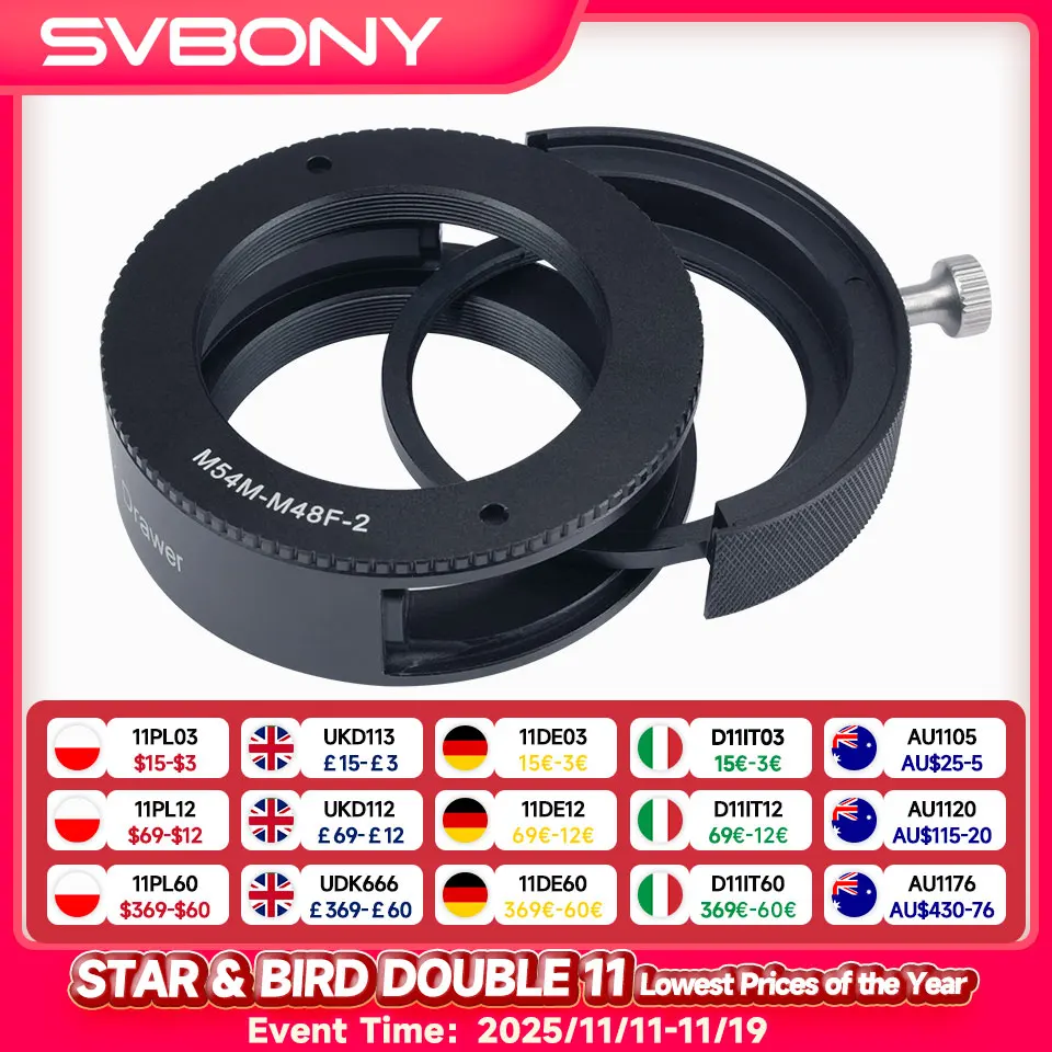

Svbony SV226 M42/M54 Filter Drawer Double Magnet Reinforcement Dual-Holder Switching for Deep-Sky Telescope Photography